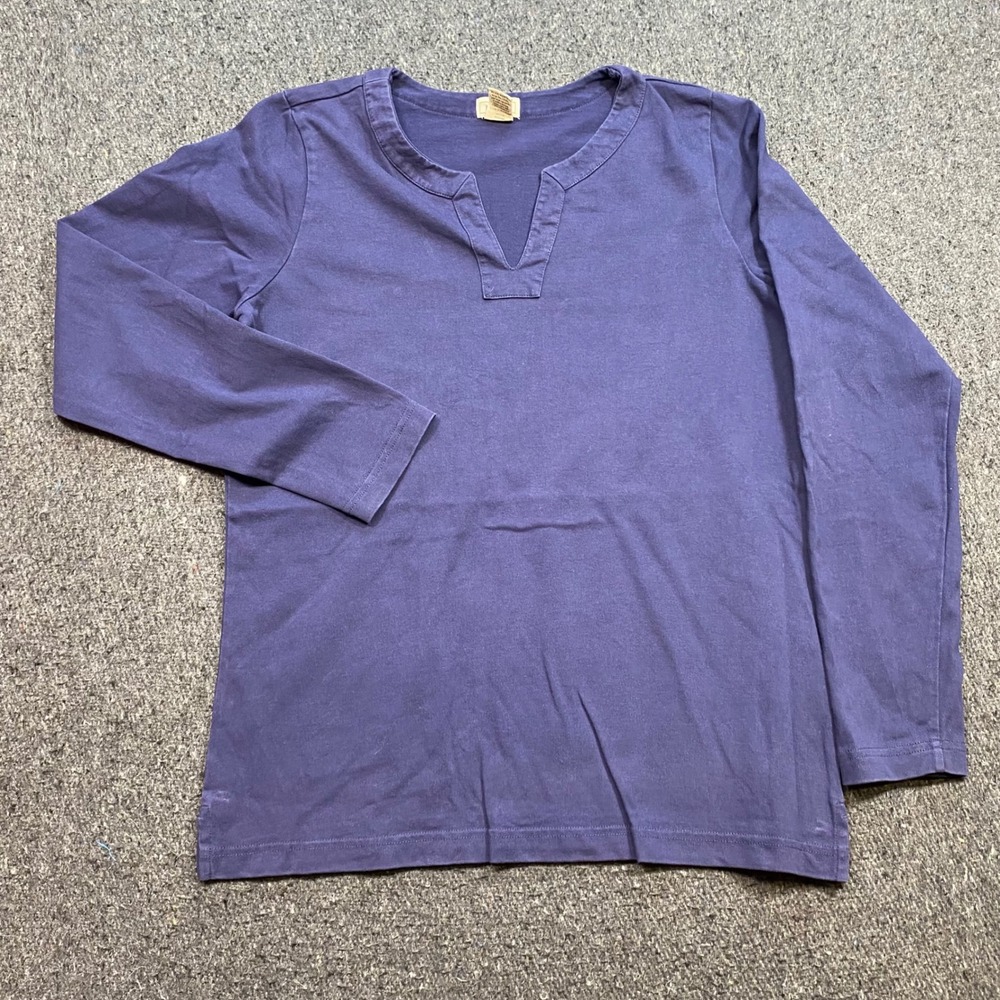 LL Bean Split Neck Top Sz M Womens Purple Gorpcore Long Sleeve TShirt 0KDJ1